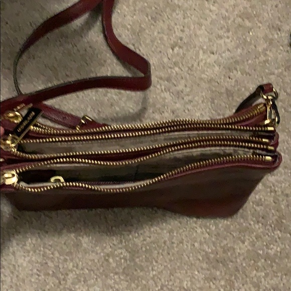 3 zipper maroon Michael Kors purse - Picture 3 of 6
